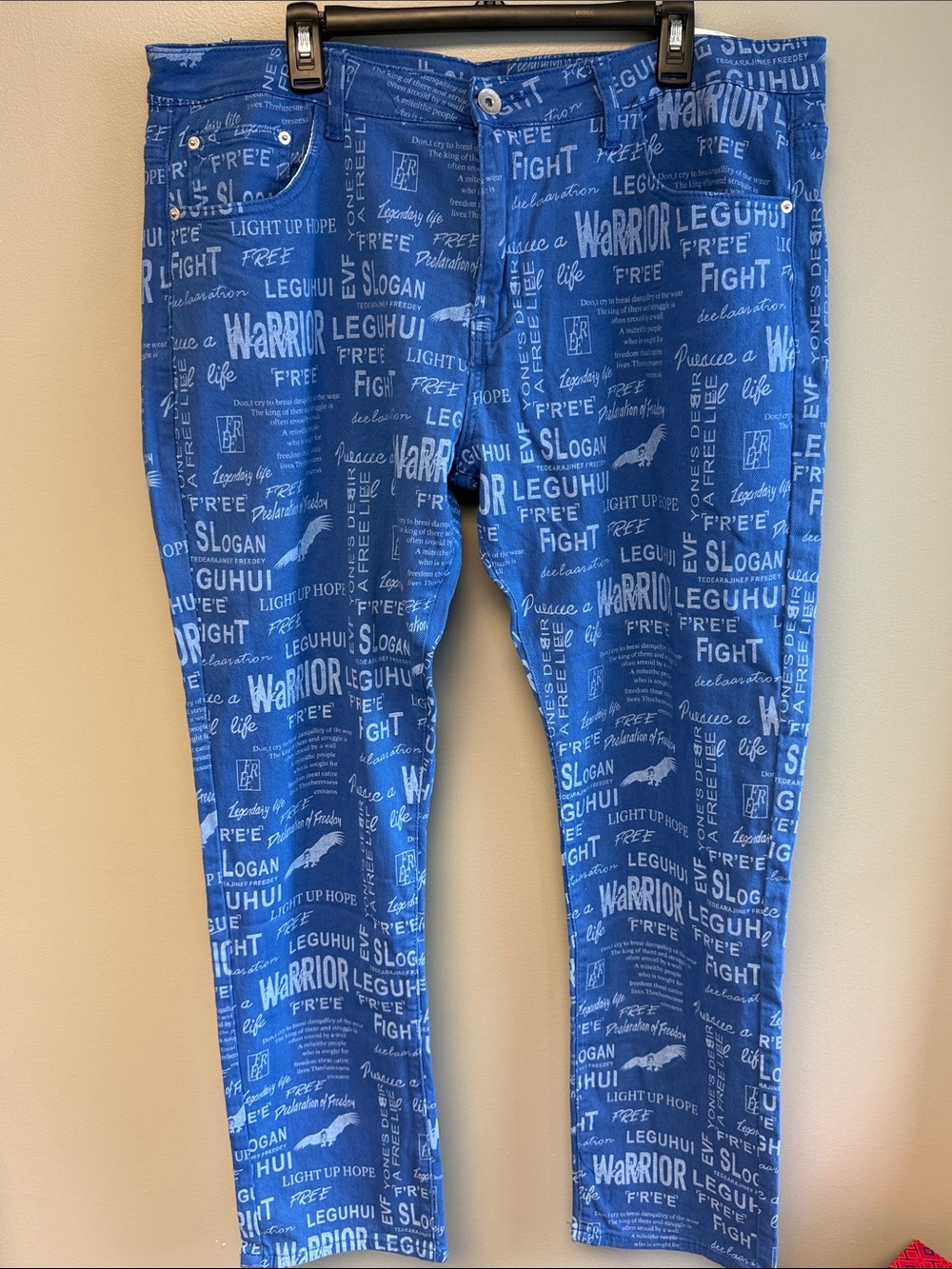 Blue Graphic Slogan Pants Men’s Size 40 Streetwear NWT Bold Print